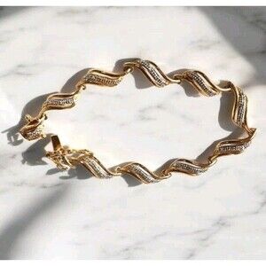 Diamond Accent Tennis Fancy Link Bracelet Tri Tone 18k  Silver  Plated PAJBB QVC